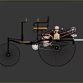 Vintage Three Wheeled Vehicle with Wooden Body Brown Seat and Black Wheels
