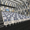 Modern Cinema Auditorium Interior With Plush Seats Staircases And Checkerboard Walls