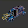 Futuristic Armored Truck In Blue Gray With Mechanical Details And Yellow Lights