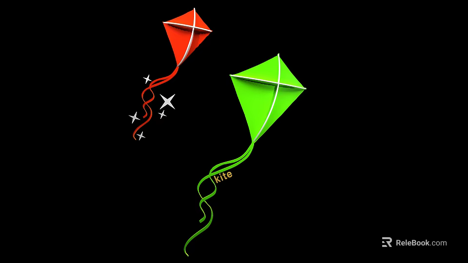 Interactive Area Featuring Red Kite With Stars And Green Kite With Fire 3d model 
