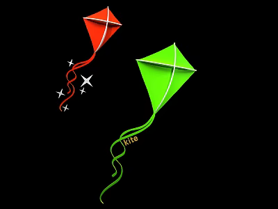 Interactive Area Featuring Red Kite With Stars And Green Kite With Fire 3d model