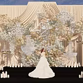 Elegant Wedding Floral Installation With Drapery Chandeliers And Candles Backdrop