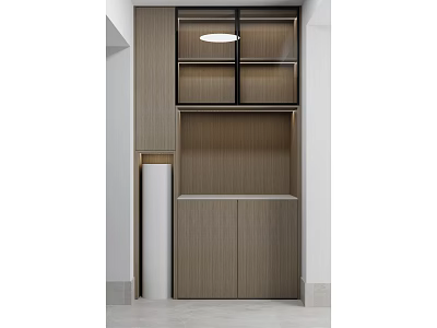 Modern Decorative Cabinet With Wooden Finish Glass Doors And Open Shelves 3d model