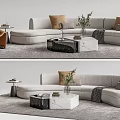 Light Gray Modern Sofa Coffee Table Set Marble Top Table Decorative Pillows And Plant 3d model