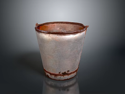 Vintage Rustic Metal Bucket With Rusted Worn Finish For Home Decor 3d model