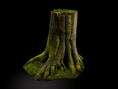 Natural Microlandscape Featuring Moss Covered Tree Stump With Exposed Roots 3d model