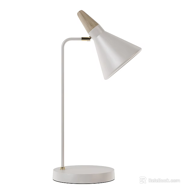 Modern White Table Lamp With Metal Stand And Wooden Accent Design 3d model 