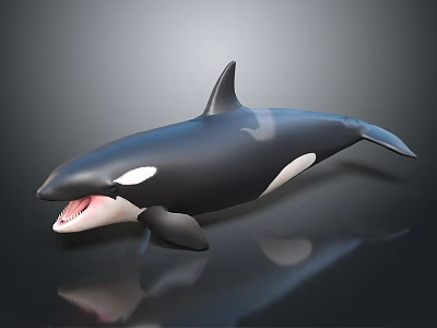 Orca Marine Animal With Black And White Body Open Mouth And Dorsal Fin 3d model