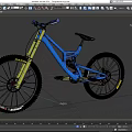 Blue and Yellow Downhill Mountain Bike With Large Tires Blue Frame Yellow Fork