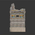 Traditional Architectural Model Featuring Stone Base Intricate Carvings And Colorful Decor