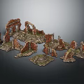 Ancient Architectural Ruins Featuring Arches Steps and Moss Covered Walls 3d model