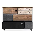 Wooden and Black Chest of Drawers with Multiple Drawers Numbered Labels and Wheels