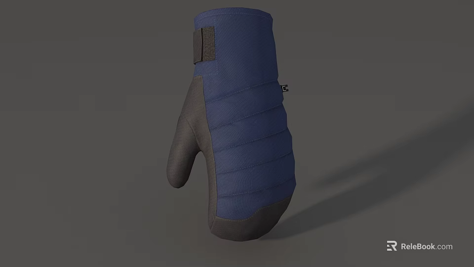 Blue And Gray Fabric Glove With Striped Design And Adjustable Strap 3d model 