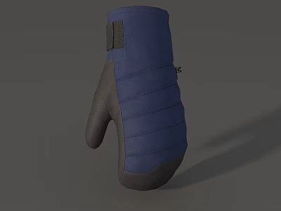 Blue And Gray Fabric Glove With Striped Design And Adjustable Strap 3d model