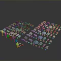 Various Colored Wood and Stone Models with Gray Pink Blue Blocks and Small Green Plants