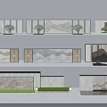 Scenic Wall Design With Mountain Landscape Patterns Plant Decorations And Layered Structures 3d model