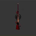 Artistic Ornate Traditional Bow Weapon With Intricate Carvings And Red Tassels