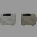 Natural Rough Stone Washbasin With Black Faucet And Organic Textured Surface