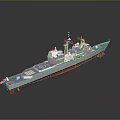 Detailed Naval Ship Model With Gray Red Hull Deck Structures And Antennas