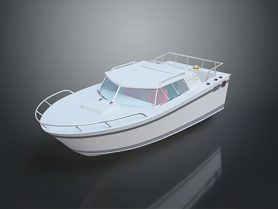 White Recreational Boat With Open Deck Cabin Railing And Upper Structure Design 3d model