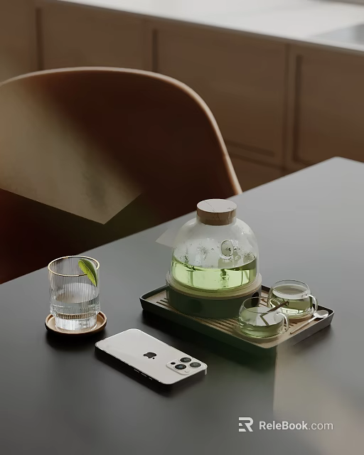 Modern Minimalist Decorative Ornament Set with Transparent Glass Teapot Small Teacup Glass Cup and Tray 3d model 
