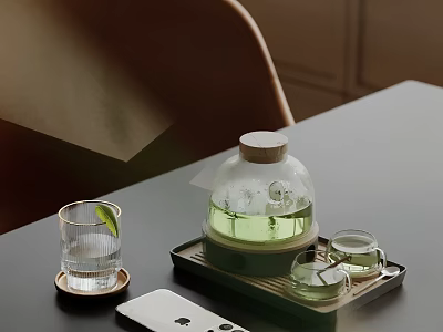 Modern Minimalist Decorative Ornament Set with Transparent Glass Teapot Small Teacup Glass Cup and Tray 3d model