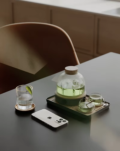 Modern Minimalist Decorative Ornament Set with Transparent Glass Teapot Small Teacup Glass Cup and Tray 3d model