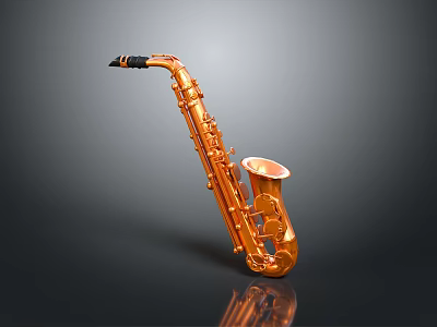 Shiny Golden Brass Saxophone as Decorative Household Item with Reflected Surface on Black Background 3d model