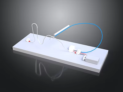 Electronic Components Model With White Platform Blue Wires Connectors And Gray Box 3d model