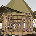 Outdoor Garden Landscape With Tent Structure Wooden Deck Bookshelves And String Lights
