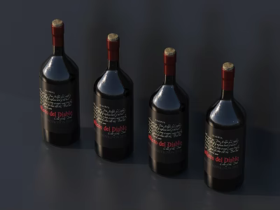 Elegant Pinot Noir Wine Bottles With Wooden Corks And Dark Labels On Black Surface 3d model