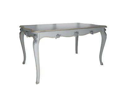 Elegant Carved Dining Table With Light Gray Surface And Decorative Legs 3d model