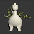 Decorative White Dinosaur Shaped Planter With Succulents And Green Leaves