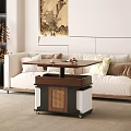 Chinese Style Wooden Coffee Table With Lattice Design And Sofa In Living Room