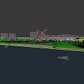 Stunning City Scenery With Red Arch Bridge Water Reflection Green Park And Tall Buildings