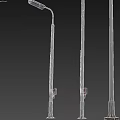 Industrial Equipment Featuring Three Street Light Poles Against Black Background Structure