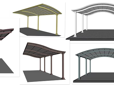 Various Outdoor Canopy Designs With Different Colors And Column Frames 3d model