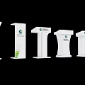 Multiple White Functional Podiums Featuring Green Logo And Text Design Elements 3d model