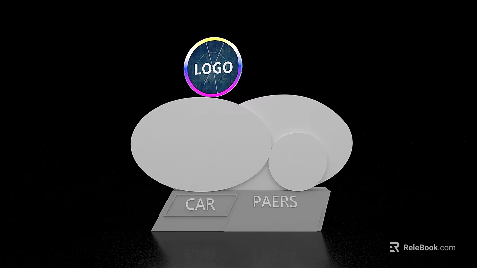 Modern Display Island With Colorful Logo Car And Papers On Black Background 3d model 