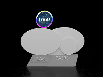 Modern Display Island With Colorful Logo Car And Papers On Black Background 3d model
