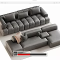 Modern Gray Leather Double Sofa Interior Design With Plush Cushions And Modular Layout