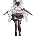 Anime Style Woman With Long White Hair Frilled Top Dark Skirt And Thigh High Socks