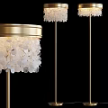 Elegant Floor Lamp With Golden Pole And White Feather Like Shade