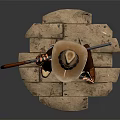 Western Cowboy Character 3D Model With Hat Beard Rifle Pistol Long Coat And Wooden Base