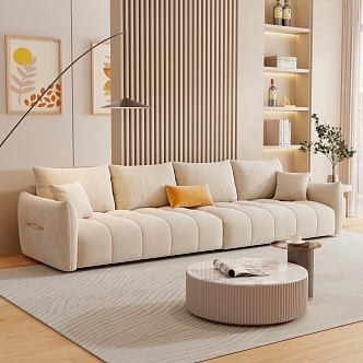 Modern Multiplayer Sofa Cream Multiplayer Sofa Home 3d model