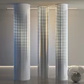 Three White Perforated Columns In Modern Interior With Illuminated Design 3d model