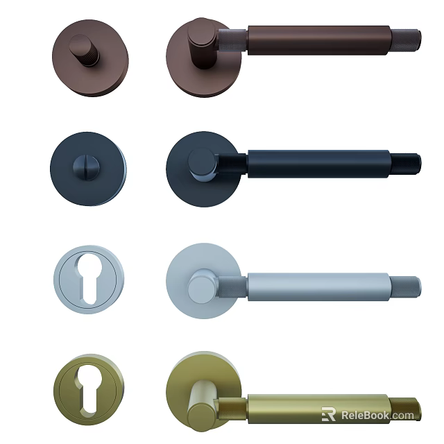 Modern Door Handles with Round Knobs and Lever Designs in Black Silver and Gold Colors 3d model 