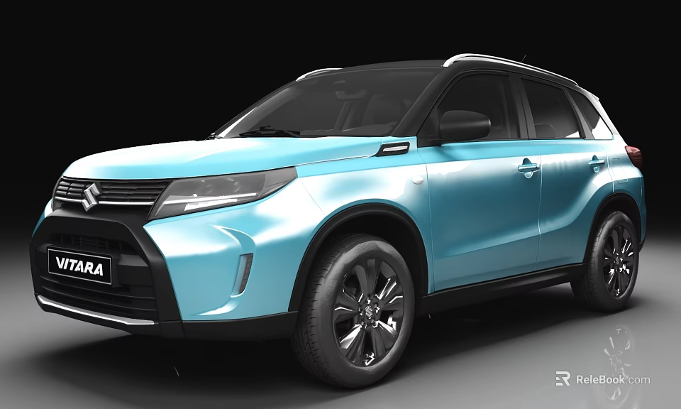 Light Blue Suzuki Vitara SUV With Modern Design And Black Wheels 3d model 
