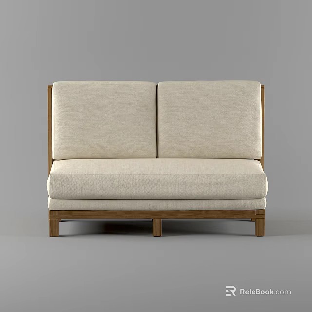 Beige Two Seater Sofa With Linen Upholstery And Wooden Frame For Modern Living Space 3d model 