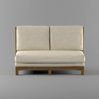 Beige Two Seater Sofa With Linen Upholstery And Wooden Frame For Modern Living Space 3d model